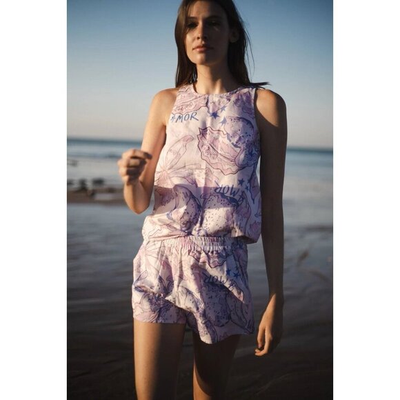 LAS SUREÑAS Amor Blue Pink Cotton & Linen Tank size XS NWOT - Picture 2 of 7